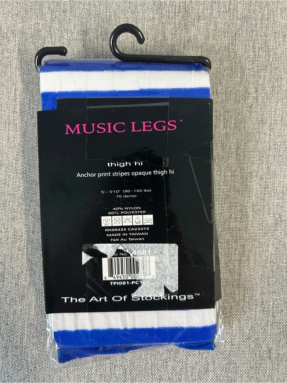 Music Legs Blue & White Nautical Anchor Thigh-High Socks
